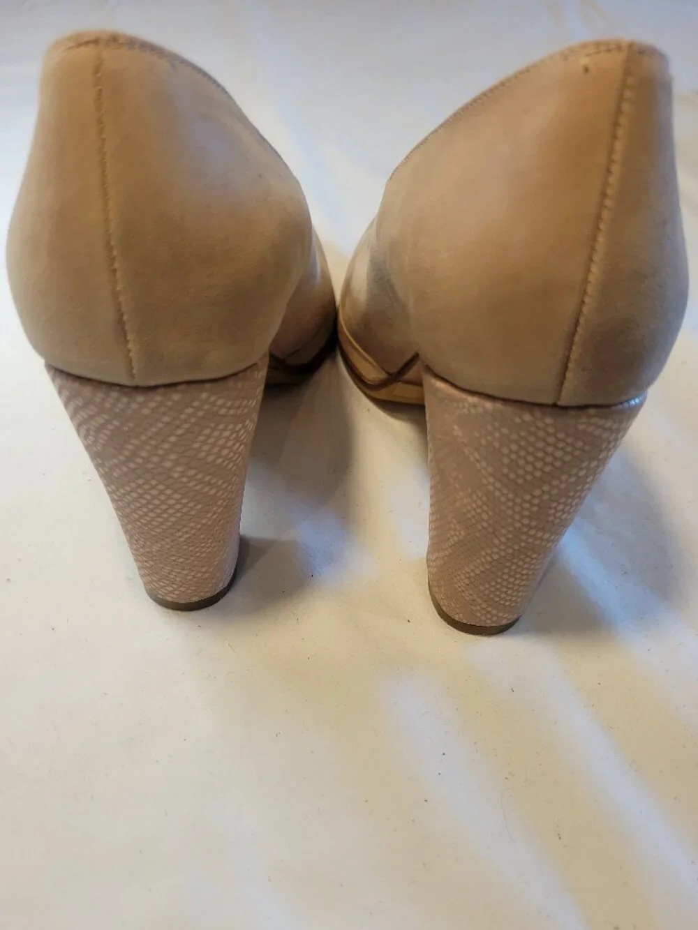 Christ Mondl Nude Leather Platform Pumps Reptile Block Heel Size 7